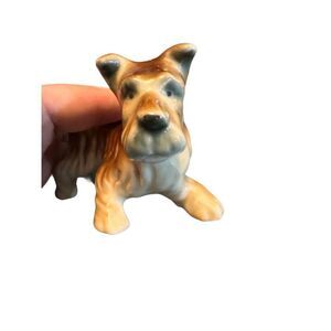 Vintage Terrier Dog Figurine Glazed Porcelain Brown and White